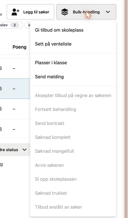 Bulk-handlinger Bulk-menyen