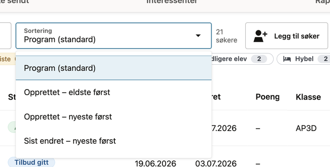 Sorteringsvalgene Sortering