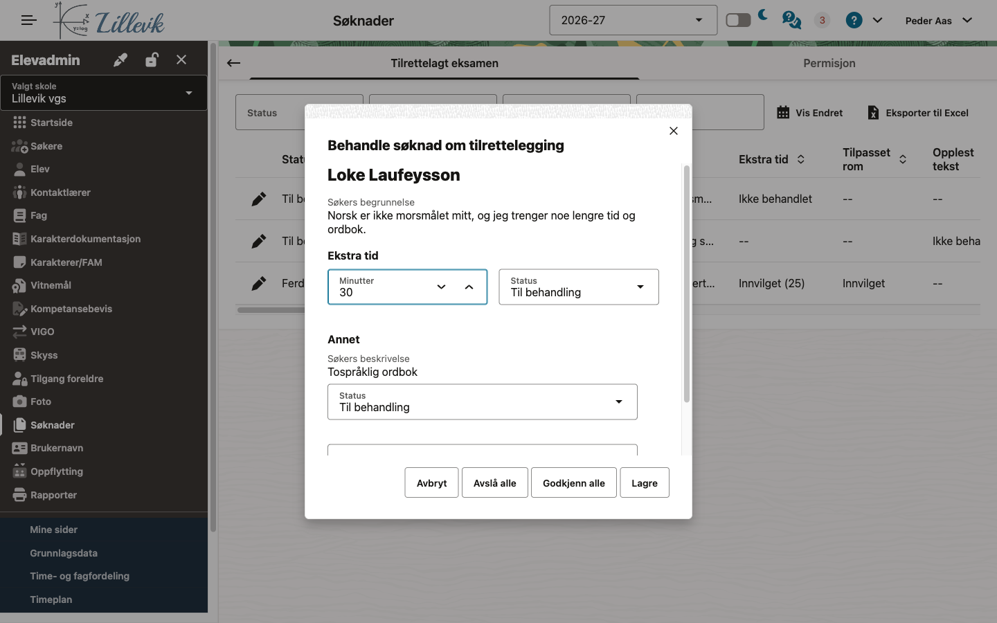 Behandle søknad om tilrettelegging