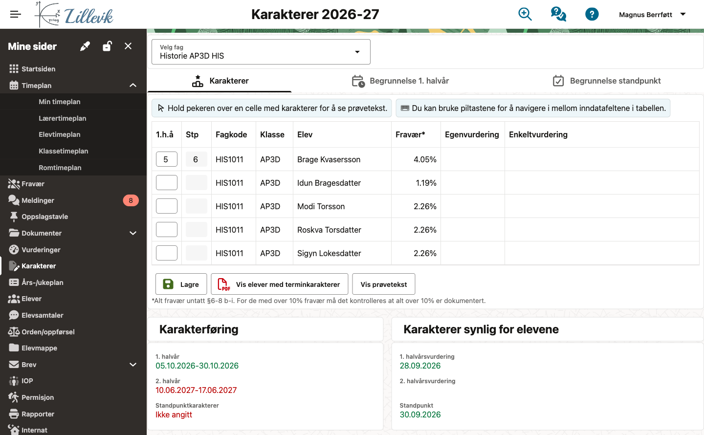 Karakterer