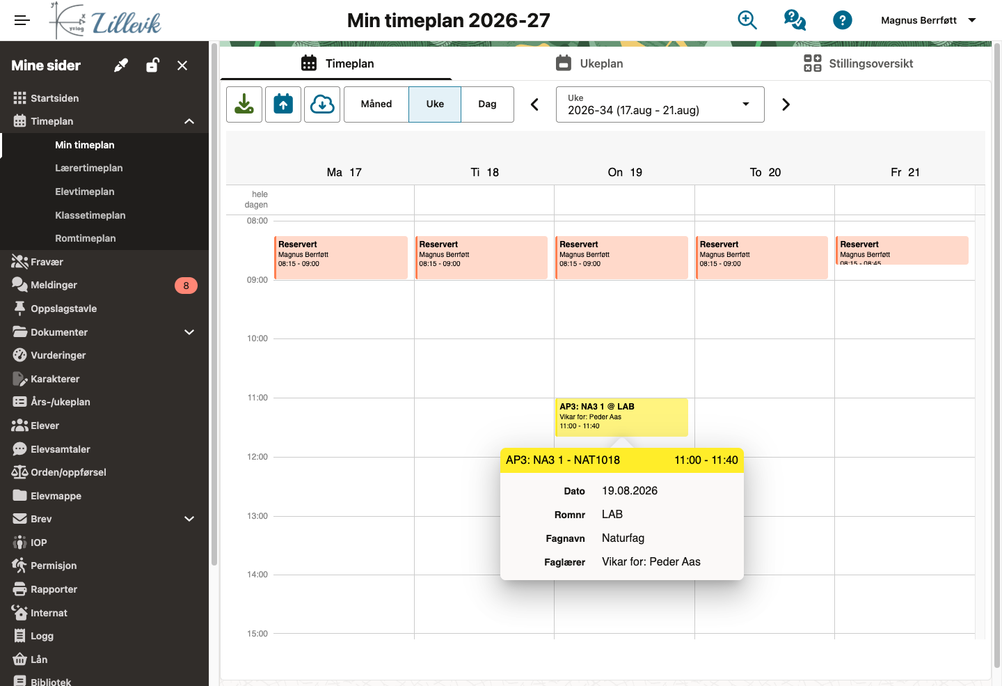 Min timeplan